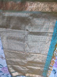 Pattu Blue &amp; Gold Sari with Blouse