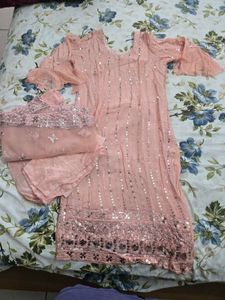 Elegant Peach Embellished Kurta Set