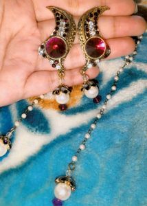 Pearl Chain Earring Eith Peacock Ring 💍💗