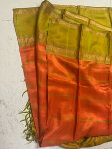 Semi Silk Orange Checked Saree