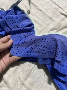 Blue Ruffle Bikini Top