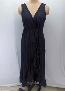 Elegant Black Cotton Eyelet Wrap Dress