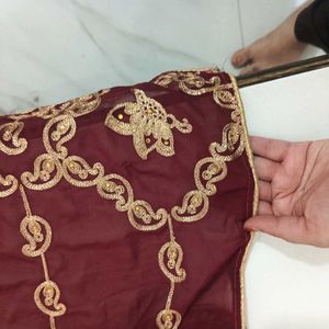 Maroon &amp; Gold Embroidered Ethnic Gown