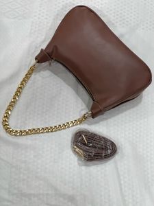 prada inspired Brown Shoulder Bag with Gold Chain