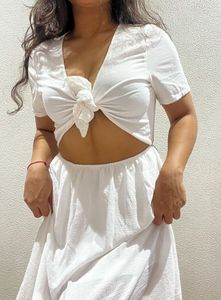 Chic White Tie-Front Cutout Dress
