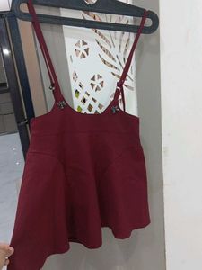 Red Pinafore Mini Skirt dungree