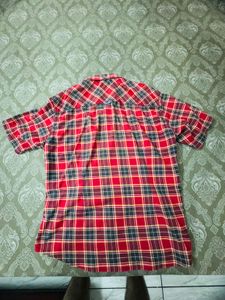 s.oliver Men's Red Plaid Short Sleeve Shirt