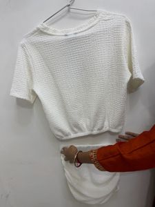 Shein White Textured Cropped Top&amp;tunic