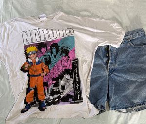 pull&bear Naruto Graphic & Denim Shorts
