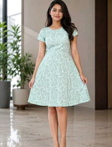 Mint Green Geometric Printed Fit & Flare Dress