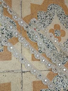 Embellished Pearl Mirror Work Lace Trim