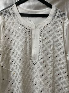 Elegant white Mirror Work Kurta