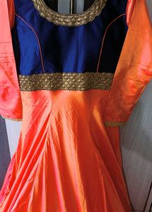 Heavy Embroidered Mulberry Silk Full Flared Gown