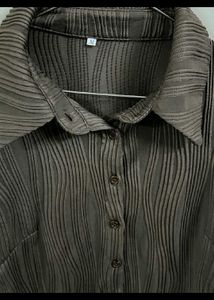 Brown Ribbed Button-Up Shirt