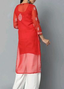 Red chikankari mirror work kurta❤️