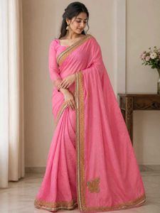 Beautiful party wear Pink Embellished Saree