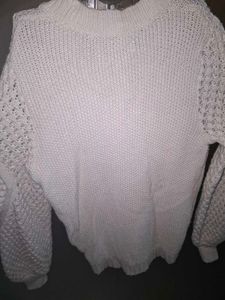 Whitw Textured Knit Sweater