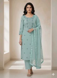 Elegant Pastel Sea green  Cotton Unstitched Suit
