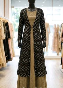 Elegant Black & Gold Embellished shrug lehenga