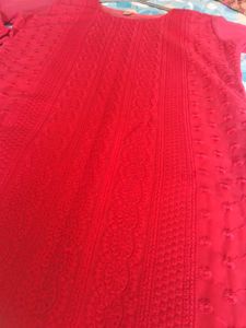 Red embroidery Chikankari Kurta