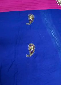 Beautiful Saree Blue Pink White Moti Work