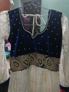 Elegant Blue &amp; White Anarkali Dress