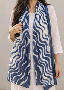 Navy Blue & Cream Abstract Wave Scarf