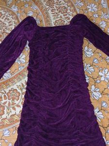 Purple Velvet Ruched Mini Dress
