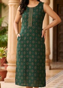 Elegant Green Kurta with Gold Print