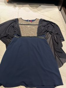 Elegant Navy Blue Dress with Sequin Detail