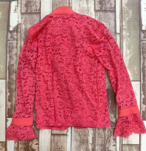 H&amp;M Chic Lace Coral Pink Top - XS/S