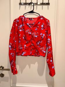 Red Floral Print Button-Up top