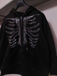 Rhinestone Skeleton Zip-Up Hoodie