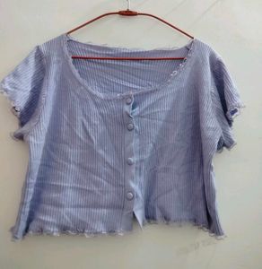 Cute Ribbed Button-Up Crop Top