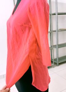 Coral V-Neck Blouse