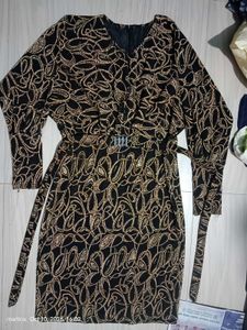 Elegant Printed Midi Dress with Belt