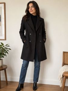 Classic Double-Breasted Black Coat