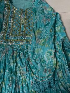 Blue Floral Kurta Set with Dupatta