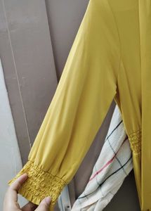 Mustard Yellow Midi Dress with Tie Neck