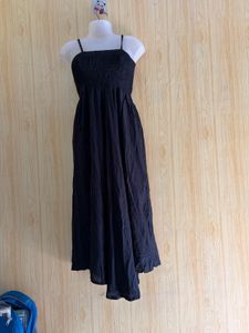 Smocked Black Midi Dress
