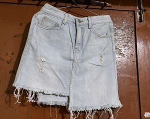 Light Wash Ripped Denim Skirt