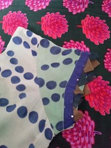 Blue &amp; Green Saree with Polka Dots