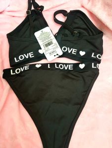 Black Bikini Set with "LOVE" Print
