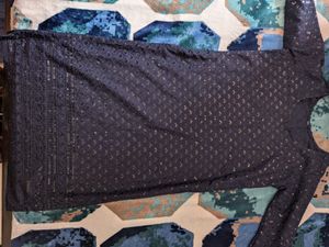 Elegant Navy Blue Kurta with Lace Detail
