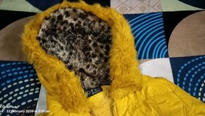 Yellow Quilted Jacket with Faux Fur Hood