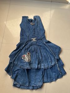 Cute Denim Dress with Mickey Mouse Applique