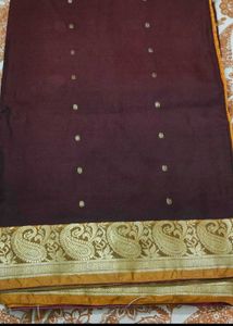 Beautiful Maroon &amp; Yellow Embroidered Saree