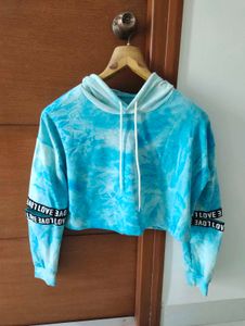 Blue Tie Dye Crop Top Hoodie