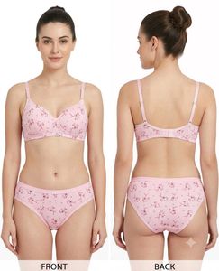 Cute Pink Floral Bra & Panty Set