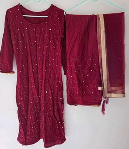Maroon Kurta Set with Dupatta
